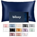 Blissy Silk Pillowcase - 100% Pure Mulberry Silk - 22 Momme 6A High-Grade Fibers - Silk Pillow Cover for Hair & Skin - Regular, Queen & King with Hidden Zipper (Standard, Blue)