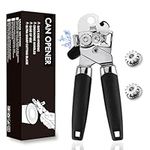 Shusui Manual Stainless Steel Can Opener That Work, Heavy Duty Tin Opener with Non-Slip Grip Suitable for Elderly with Arthritic Hands, Smooth Edge, Long Performance with 2 Extra Replacement Blades