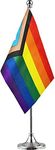 GentleGirl.USA GentleGirl Progress Pride Rainbow Table Flag LGBT Stick Small Mini Rainbow Flag Office Table Flag with Stand Base, Gay Pride and Proud Theme Party Decoration