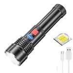 LUXNOVAQ 6000 Lumens LED Torch Rechargeable XHP50.2 LED Flashlight Super Bright XHP50 LED Tactical Handheld Lamp Torch 5 Lighting Modes Waterproof Torch Lamp for Camping, Hiking, Fishing, Traveling