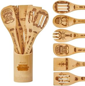 Friends TV Show Merchandise,Friends Themed Gifts for Women,Unique Friends Merch Kitchen Decor Accessories Wooden Spoons for Cooking,7pcs Bamboo Utensils for Housewarming Birthday Gift