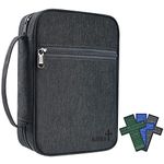 Bible Cover Case with Handle, Front Pockets and Christian Cross Bookmark Sets for Men Carrying Church Bag Bible Study 9.2"x7.4"x2.4" (Black Blessed)