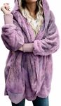 Women Hooded Cardigan Fuzzy Jacket Winter Open Front Fleece Coat Outwear with Pockets Purpletiedye S