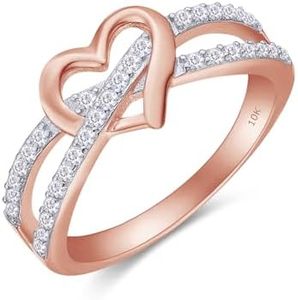 AFFY 0.40 Carat (ctw) Infinity Heart Promise Ring Round Natural Diamond Split Shank Ring Jewelry for Women in 10K Solid Rose Gold Gift For Her, Ring Size-4.5