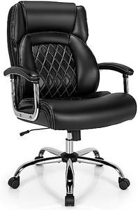 COSTWAY 300/330/400/500LBS Big & Tall Executive Office Chair, Height Adjustable Leather Computer Desk Chair with Rocking Backrest & Arms, Home Office Ergonomic Swivel Task Chair（500LBS, Black+Silver）