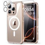 TAURI 5 in 1 Magnetic for iPhone 16 Pro Max Case, and 2X HD Screen Protector + 2X Camera Lens Protector, [Not-Yellowing] [Compatible with MagSafe] Shockproof Phone Case for iPhone 16 Pro Max - Clear