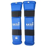 USI UNIVERSAL THE UNBEATABLE Martial Arts Shin Guards/Shin Pad Foam Padded, (Size L, Blue) Adjustable Muay Thai Leg Guards For Kickboxing Training And Sparring, Durable, Professional MMA Equipment