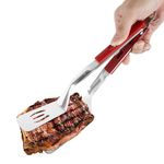 Anti-Scald Extended Handle Spatula Tongs, 11.6 Inch Multifunctional Stainless Steel Double Sided Shovel Clip Grill BBQ Clamp Spatula Food Flipping Cooking Tongs for Steak Fish Bread Burgers Pizza