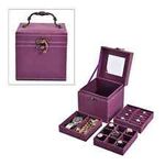 Purple Velvet Three Layer Jewelry Box with Mirror Handle Lock Anti Scratch Gifts
