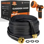 Giraffe Tools Garden Hose 25FT Lightweight Lay Flat Water Hose Kink Free Flexible Hose with 9 Spray Function Nozzle（Black）