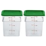 Cambro 4 Qt Food Storage Containers with Green Lid – Set of 2 in Clear for Industrial and Kitchen Use, Pantry Organization, Baking Ingredients and Sous Vide