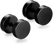 Niome Men Women 8MM Stainless Steel Barbell Stud Earrings Ear Piercing Plugs Tunnel Punk Style (Black)