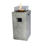 Teamson Home Outdoor Garden Small Square Propane Gas Fire Pit Burner, Smokeless Firepit, Patio Furniture Heater with Glass Screen, Lava Rocks & Cover