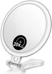 OMIRO Hand Mirror, Double-Sided 1X/20X Magnifying Foldable Makeup Mirror for Handheld, Table and Travel Usage