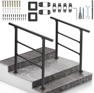 2PCS Handrails for Outdoor Steps, 3 Step Handrail Fit 2 or 3 Steps Outdoor Stair Railing, Black Wrought Iron Stair Handrail with Installation Kit, Metal Porch Railing