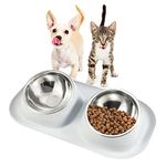 Suhaco Double Dog Bowl Raised Dog Food Bowl Non Slip Stainless Steel Double Bowls with Non-spill for Small Dogs and Cats (Grey)