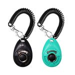 Dog Training Clicker with Wrist Strap - OYEFLY Durable Lightweight Easy to Use, Pet Training Clicker for Cats Puppy Birds Horses. Perfect for Behavioral Training 2-Pack (Black and Water Lake Blue)