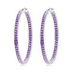 CiNily Mult-Colors Crystal Stainless Steel Hoop Earring for Women Hypoallergenic Jewelry for Sensitive Ears Large Big Hoop Earrings 2" (Purple)