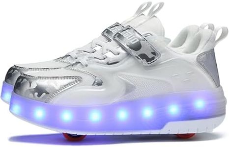 Aikuass USB Chargable LED Light Up Roller Shoes Wheeled Skate Sneaker Shoes for Boys Girls Kids, 508-double Wheels-silver, 7 Big Kid