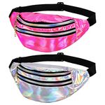 Firtink 2 Pack Shiny Bumbag,Holographic Waist BagFanny Pack Double Zipper Belt Bag Festival Rave Bumbags Waterproof Hip Pouch for Ladies Women Ladies Girls Travel Party Sports Running Hiking