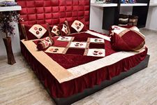 Peponi 8 Pc Designer Patch Work Double Bed Velvet 8 Pcs Bedding Set/Bridal Set/Bedcover Set (King Size, Maroon & Golden)