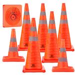 RoadHero 28 Inch [8 Pack] Collapsible Traffic Cones, Multi Purpose Pop-up Orange Cones with Reflective Collar for Road Safety, Parking Cones for Sports, Driving Training