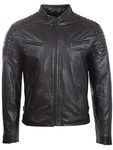 Aviatrix Men's Real Leather Fashion Biker Jacket with Padded Shoulder Detailing (T86N) S