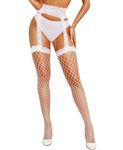 RSLOVE Fishnet Thigh High Stockings - Lace Suspenders Pantyhose Women‘s Sexy Tights High Waist Hosiery Medium Net