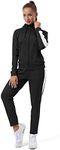 TEZO Womens Full Zip-Up Hoodie Tracksuit Set Long Sleeve Casual Jogging Suits Workout Gym 2 Piece Outfits with Pockets, Black+white, Small