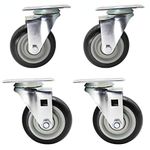 Dr.Luck 4 Inch Black PU on PP Swivel Heavy Duty No-Brake Caster Wheel with 360 Degree Top Plate Double Ball Bearing Total Load Capacity 1200 Lbs - Set of 4