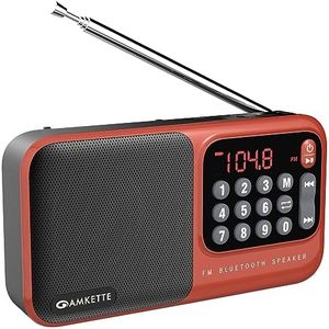 Amkette Pocket Mate FM Radio with Bluetooth Speaker - Type C Charging, Antenna, Multiple Playback 8 Hours Playtime, and Number Pad (Headphone Jack, SD Card, USB Input) (Red)