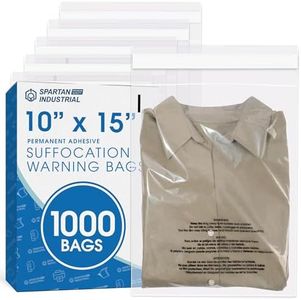 Spartan Industrial - 10" X 15" (1000 Count) Self Seal Clear Poly Bags with Suffocation Warning for Packaging, T Shirts - Permanent Adhesive