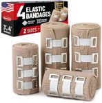 Premium Elastic Bandage Wrap – 4pk (2x3, 2x4) + 12 Extra Clips – Strong Compression Bandage Wrap - Wrist, Ankle, Foot, Knee Wrap