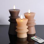 Eywamage 3 Pack Flameless LED Candles with Remote Timer, Flickering Battery Operated Sculpture Candles (Grey NUde Ivory)