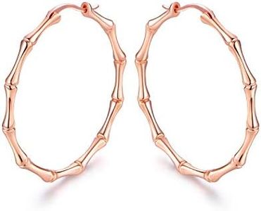 Barzel 18k Rose Gold Plated Bamboo Hoop Earrings For Women (Rose Gold)