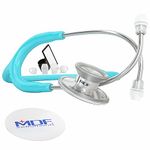 MDF Acoustica Lightweight Stethoscope for Doctors, Nurses, Students, Home Health Use, Adult, Dual Head, Pastel Blue Tube, Silver Chestpiece-Headset, MDF747XP03