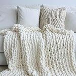 Maetoow Chunky Knit Blanket Throw, Handmade Warm & Cozy Blanket Couch, Bed, Home Decor, Soft Breathable Fleece Banket, Boho Thick Blankets and Giant Yarn Throws 40×50 Inch, Cream