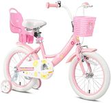 Glerc Maggie 16 Inch Girls Bike Ages 4 5 6 7 Years Old Kids Bicycle Princess Style with Doll-Seat & Basket & Training Wheels & Bell for Birthday, Pink & White