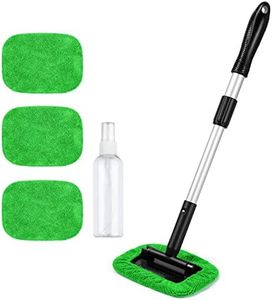 AstroAI Windshield Cleaner, Microfiber car Window Cleaner with 4 Reusable and Washable Microfiber Pads and Extendable Handle Auto Inside Glass Wiper Kit Green