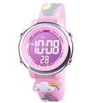 Vicloon Kids Watch, Toddler Digital Watch, Digital Watch LED Electrical Watches 7 Color Lights Watch with Alarm Stopwatch Elephant Valentine's Day Gift for 3-10 Year Girls (Pink)