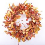 TOKCARE 22 inch Fall Wreaths for Front Door Autumn Wreath with Physalis Leaves,Small Pumpkin,Berry Branches,Mixed Leaves for Farmhouse Indoor Outdoor Window Wall Door Decor
