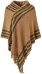 Ferand Women's Cozy Zigzag Poncho Sweater Lightweight Fringe Cape Cloak with Hood, One size, Camel