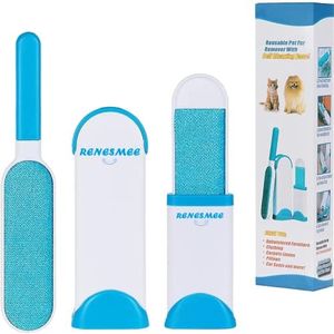 RENESMEE Pet Cat Hair Remover - Double-Sided Standard-Size, Travel Pet Hair Removal Brush, Self-Cleaning Base - Remove Cat and Dog Fur, Lint from Carpet, Car Seat, Couch, Clothing, Bedding, Fabric