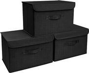 DIMJ 3 Pack Storage Boxes with Lid, Fabric Baskets Closet Storage Bins with Handles Cube Storage Baskets Storage Organization for Home, Office, Nursery, Closet(Black)