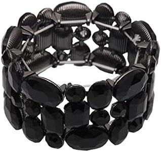 Enrwin Women’s Wedding Bridal Crystal Leaf Flower Stretch Bangle Elastic Wide Bracelet Jewelry for Brides Bridesmaid (Black-Jet Plated, Alloy)