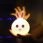 GLOWSERIES Night Lamp, Night Lamp For Kids, Silicone Cute Little Rabbit LED Table Lamp, Birthday Gift For Girls/Boys, Colour Changing With Usb Rechargeable Night Light (Rabbit Lamp), Rani