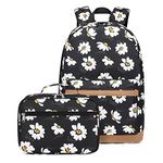 Robhomily Girls Backpack with Lunch Box for Middle School Elementary School,17 inch Kids School Backpack with Lunch Bag Set, Little Daisy Black, Backpack,casual,unique