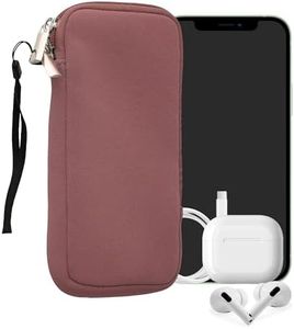 kwmobile Neoprene Phone Pouch Size XL - 6.7/6.8" - Universal Cell Sleeve Mobile Bag with Zipper, Wrist Strap - Dark Rose