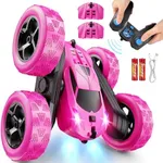 QUNREDA RC Cars, Rose Remote Control Car for Girls, 2.4 GHZ Double Sided RC Stunt Car 360° Rotating Remote Control Crawler with Headlights Car Toys for 6 7 8 9 10 11 12 Girls Birthday Gift
