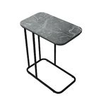 DECOWORLD|| Premium Side Table || Metal Side Table with Wooden Top || Side Table for Living Room, Sofa Side Table or Bed Side Stand (Grey Marble Top Finish on Engineered Wood with Black Stand)